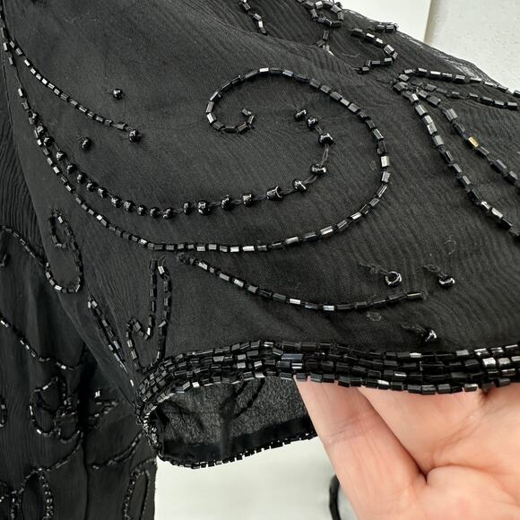 JMD New York Sheath Dress WMNS 3X Black Silk Beaded Short Sleeve Lined Back Zip - Picture 4 of 12